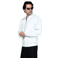 Chaqueta Cuero Sharo Classic Leather Blanca Hombre