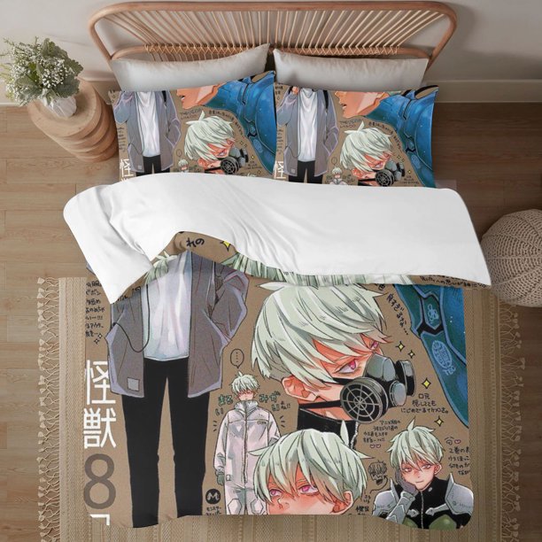 Kaiju No.8 Face on print Soft Bed Set Lightweight 3 Pieces Bedding Sets for All Season Comforter Set Easy Care