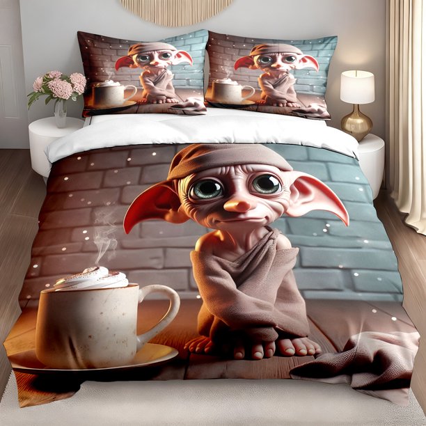 3pcs Bedding set Wizarding World Inspired 3D Elf Print Duvet Cover Set | Soft Microfiber Bedding for All Seasons Valentine'S Day Gift