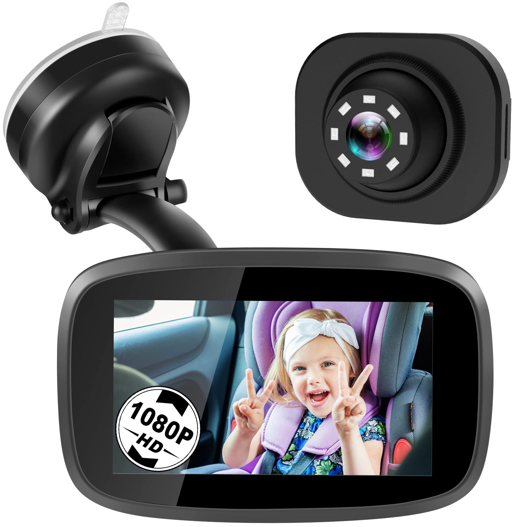 Espejo De Coche Para Bebé Shybaby 1080p Con Monitor De 4.3 Pulgadas Y Visión Nocturna