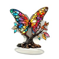 Magideal - Adorno De Árbol De Mariposa, Letrero De Mariposa, Regalo Decorativo, Arte Artesanal, Decoración Acrílica, Adorno De Escritorio Para Estantería, Granja