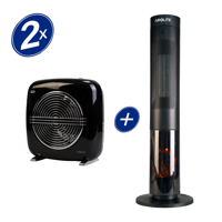 Airolite - Pack Chimenea Electrica Htv 200R + Termoventilador Vintage Negro Ht Retro 2000N