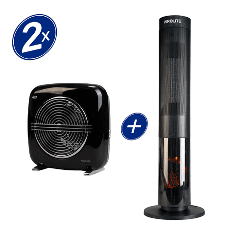 Airolite - Pack Chimenea Electrica Htv 200R + Termoventilador Vintage Negro Ht Retro 2000N