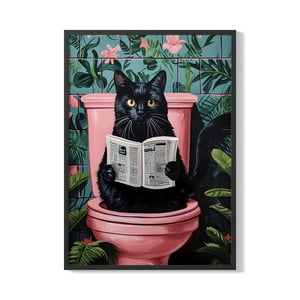 Creango - Cuadro Poster Enmarcado Gato En El Baño Decorativo
