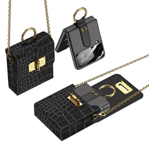 Upgrade Your Look with a Luxurious Alligator-Patterned Cross-Body Bag for Samsung ZFLIP4/ZFLIP3!