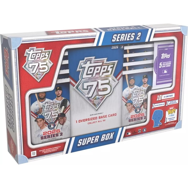 Caja Super de Tarjetas Coleccionables de Béisbol Serie 2 2026 de Topps (1 Tarjeta Sobredimensionada Exclusiva + Pack de 5 Tarjetas con Foil Plateado + 1 Bitty Pop por Caja)