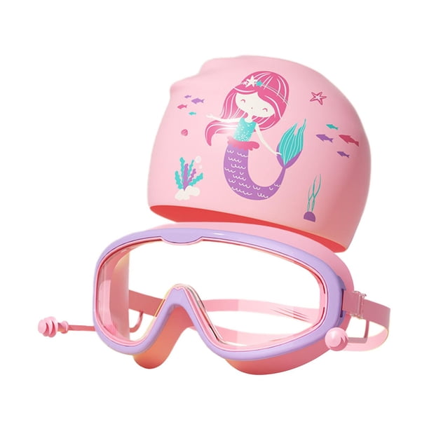 Gorro de natación, Gafas de natación para niños, portátiles, cómodas, de visión amplia, Gafas de natación antivaho, Gafas de natación para Equipos de rosa morado