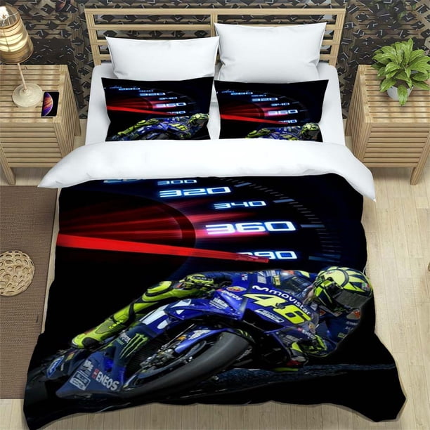 New Motorcycle Fleet VR-46 Pattern Quilt Cover With Pillowcases Microfiber Digitaled Bedding Set Twin Full Bed Sheets