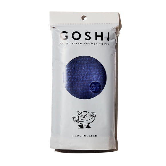 Toalla de ducha exfoliante GOSHI, toallita exfoliante resistente a la rotura para todo tipo de piel, azul índigo, fabricada en Japón