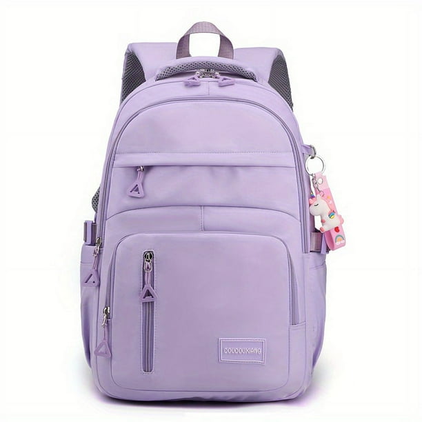 Large Capacity Waterproof Backpack, Solid Color Fashion Casual Nylon Laptop Bag With Adjustable Strap, Trendy Versatile Cute School Bag For Girls & Women
