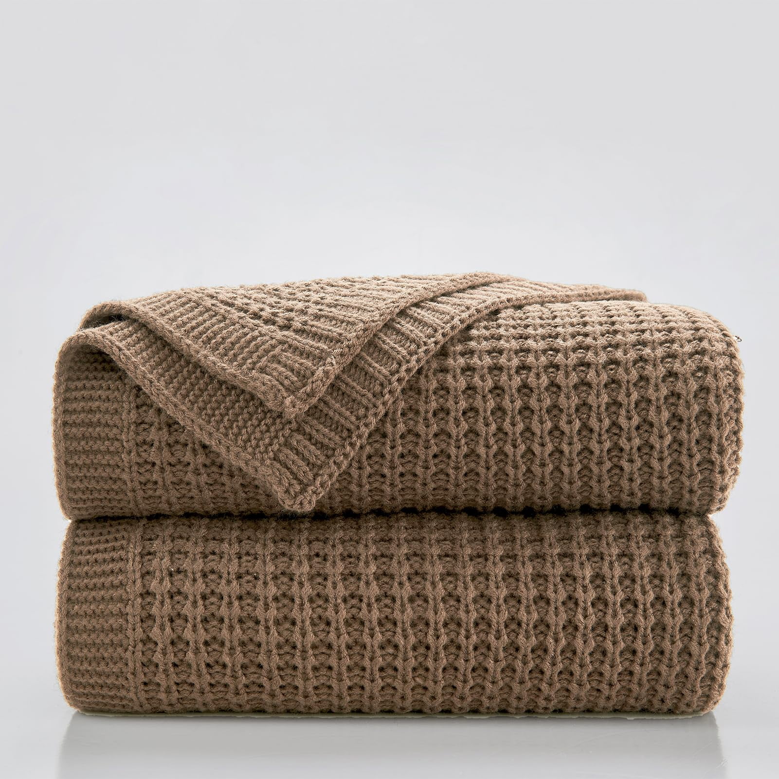 Manta Douceur De Punto Trenzado Suave Y Grueso, Marrón Claro