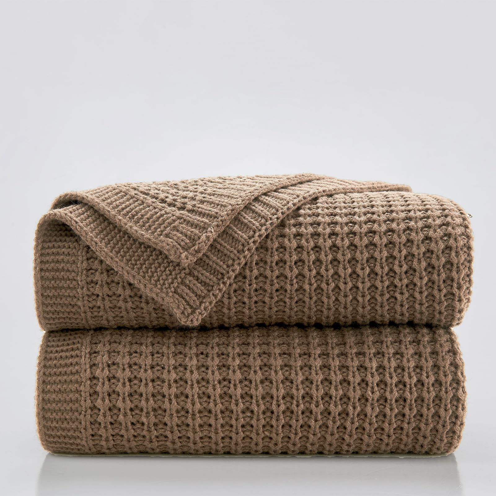 Manta Douceur De Punto Trenzado Suave Y Grueso, Marrón Claro