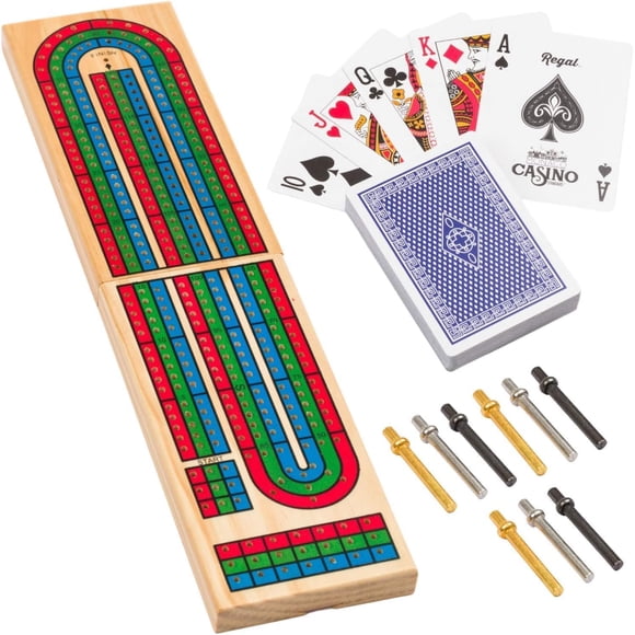 Set de juego de mesa Cribbage Regal Games con tablero de madera de almacenamiento