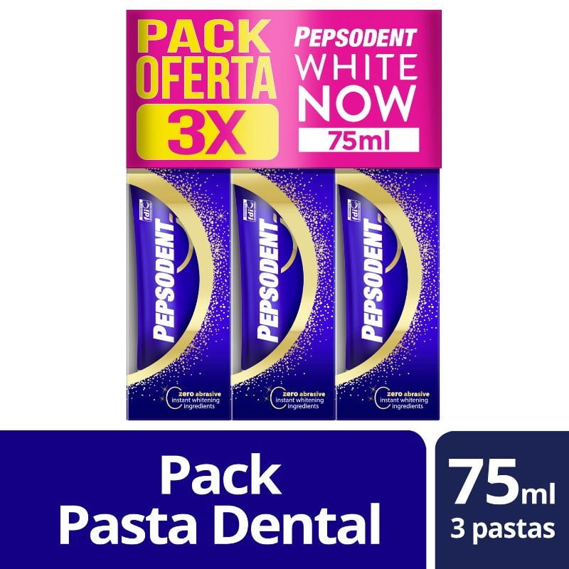 Pack 3 Pasta Dental White Now Gold 75 ml Pepsodent