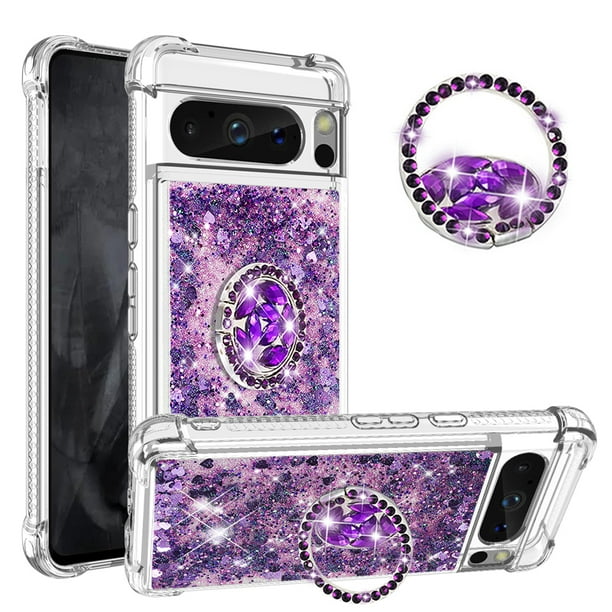 Funda Para Google Pixel 8 Pro Con Brillo Líquido, Protección Completa Y Soporte De Anillo Giratorio