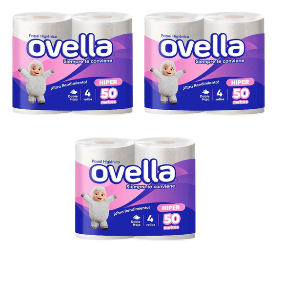 Papel Higienico Ovella 50 Metros Paquete de 12 Unidades