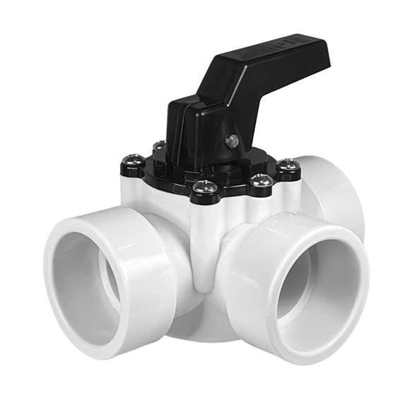 Válvula desviadora para piscina Fibropool de 3 vías, 1.5'' PVC blanco