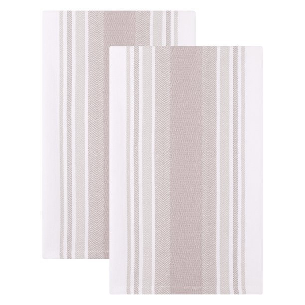 REGALWOVEN Paquete de 2 Toallas de Cocina de Algodón, Paños de Cocina a Rayas de Algodón Puro Khaki 26" x 18"
