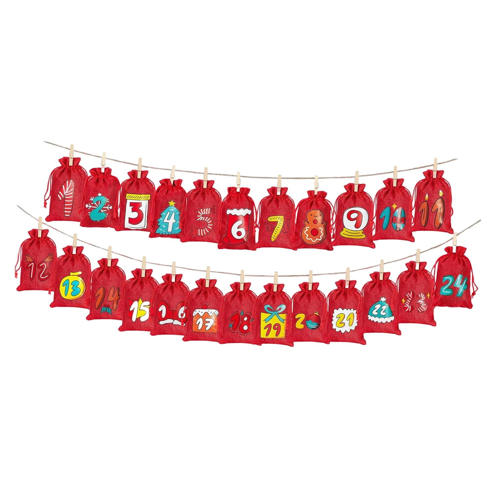 Gazechimp - 24 Bolsas Reutilizables Para Calendario De Adviento Navideño, Bolsas De Arpillera Rojas Para Decoraciones Navideñas