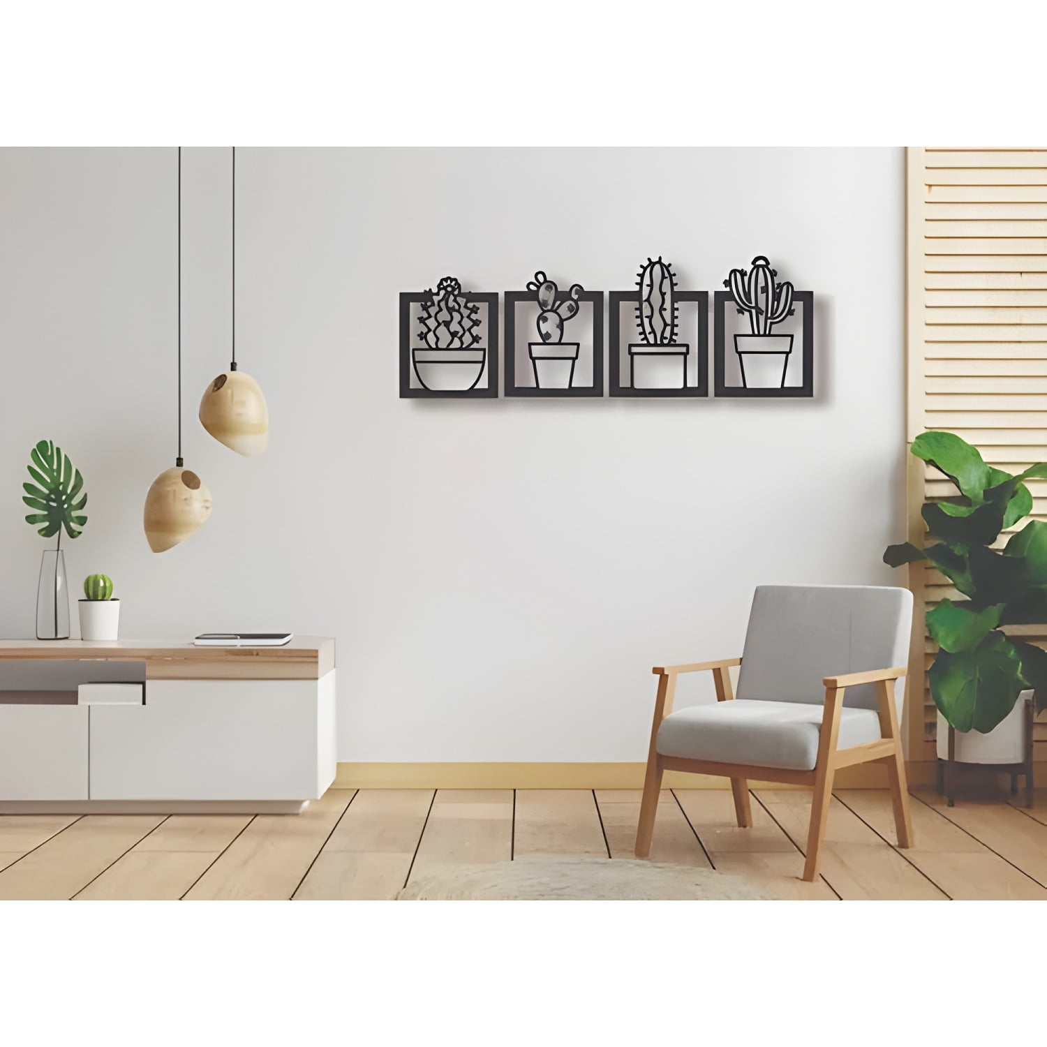 Genérico - Cuadros Cactus En Madera Mdf 20x20 Cm