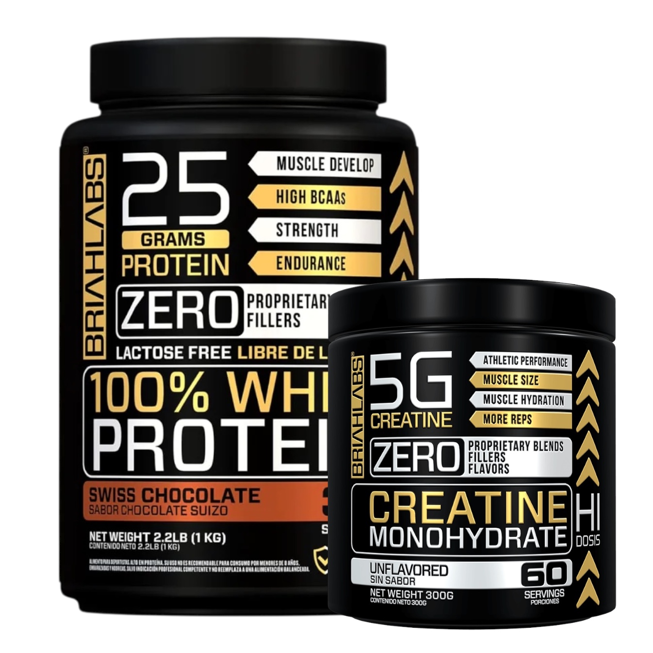 Briahlabs - Pack Proteina 100% Whey 1Kg Swiss Chocolate + Creatina 300Gr -