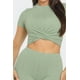 thumbnail image 4 of Saronite Conjunto de Top de Manga Corta y Pantalón Largo Acampanado con Cuello Redondo, Detalle Torcido y Canalé Jaspeado, Verde (para Mujer), 4 of 5