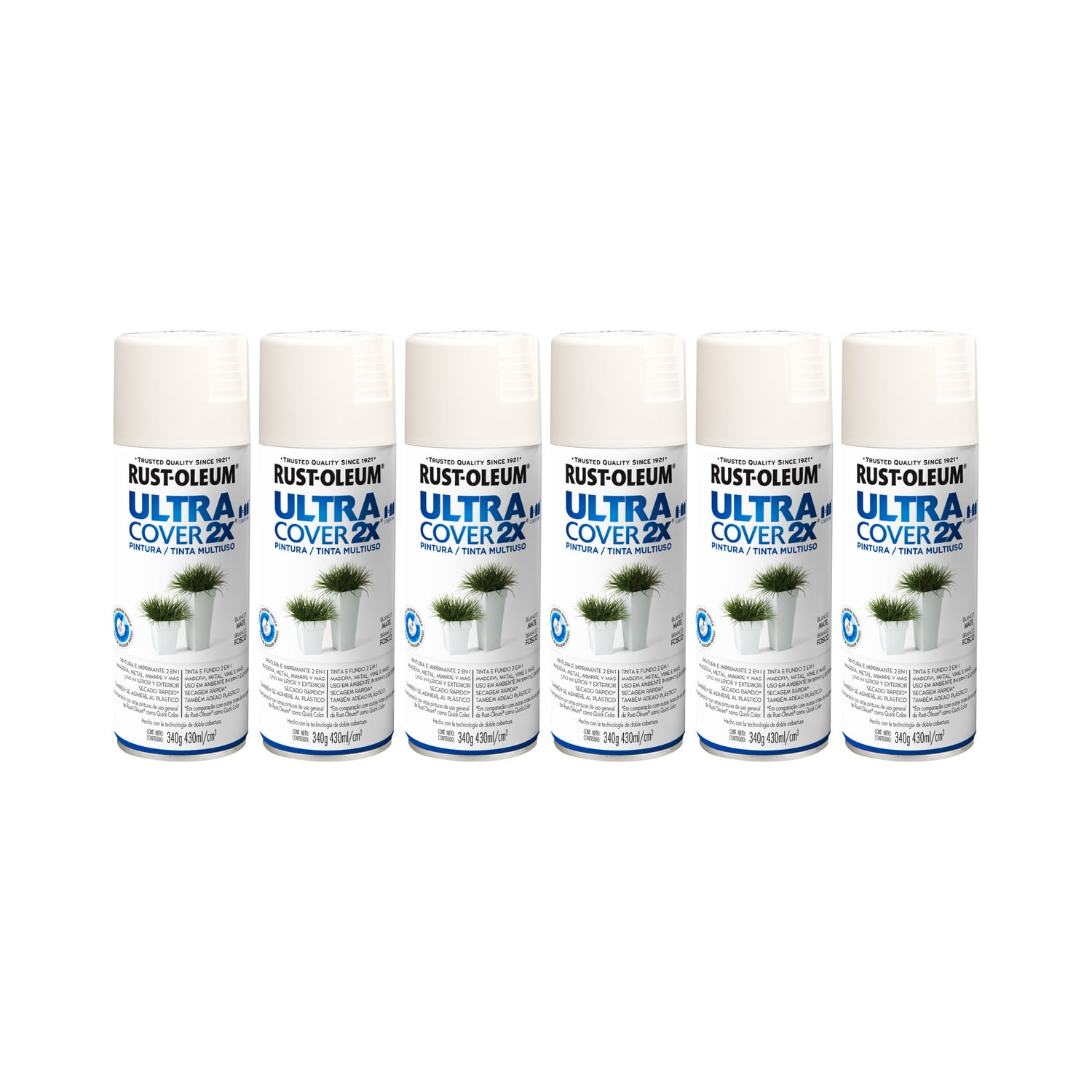 Rust-oleum - Pack 6 Und. Pintura En Spray Ultra Cover 2x Multiuso Blanco Mate 340 G 700039