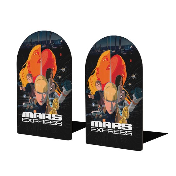 Mars Express Sujetalibros decorativos temáticos, tope para estantería con base antideslizante, uso dual para hogar y oficina - 2 piezas