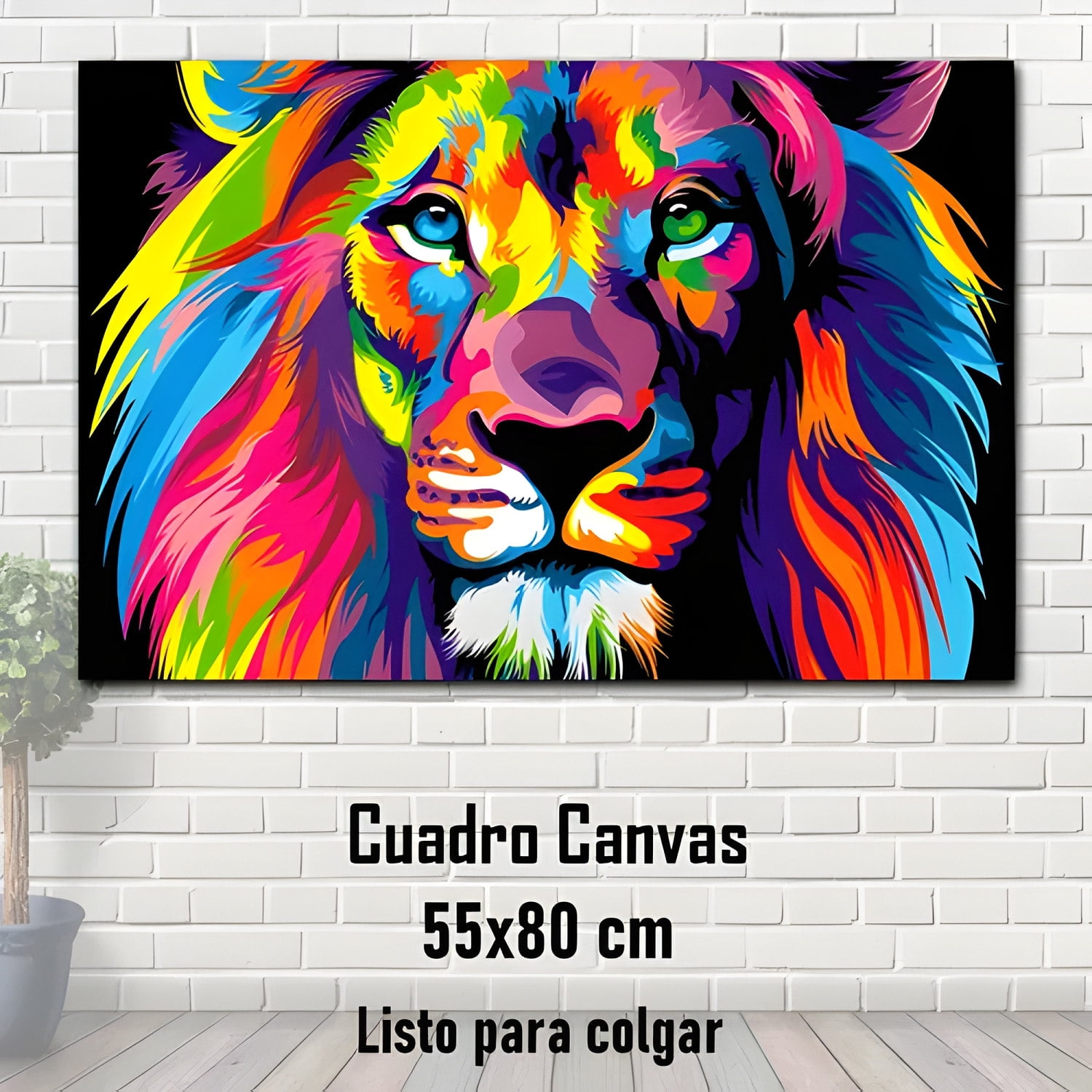 Genérico - Cuadro Canvas León Decorativo 55x80 Cm