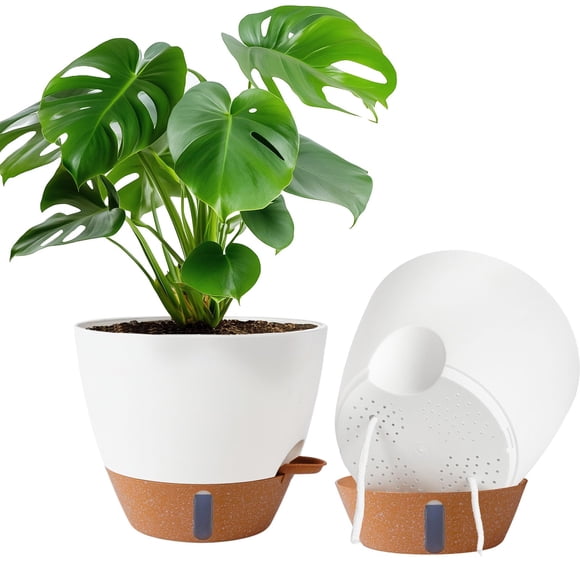 Macetas Fielda, paquete de 2, 25 cm, autorregables, blancas