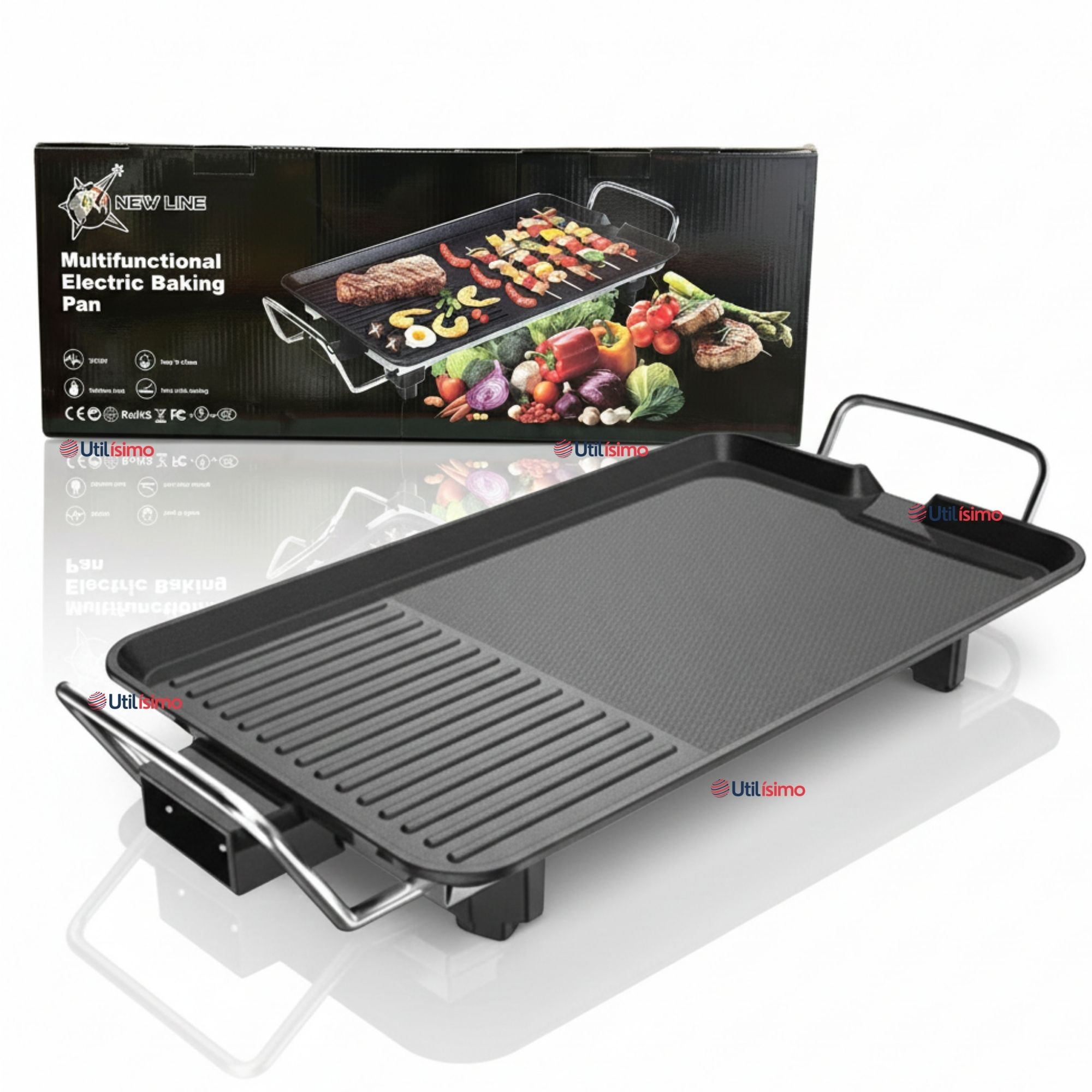Line - Plancha Parrillerra Eléctrica Extragrande Antiadherente Churrasquera 1500w De Potencia