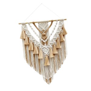 Magideal - Elegante Tapiz De Macramé Bohemio Hecho A Mano Con Flecos De Borlas, Colgante De Adorno Para Apartamento, Habitación De Bebé, Guardería, Decoración De Caqui