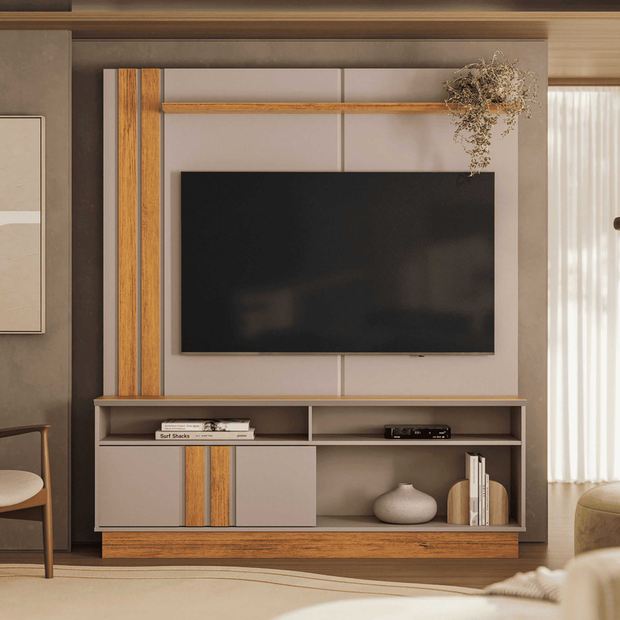 Exit - Estante Tv Fortaleza Gris/nogal Para Tv Hasta 60