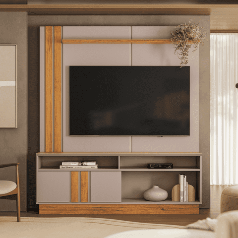 Exit - Estante Tv Fortaleza Gris/Nogal Para Tv Hasta 60""