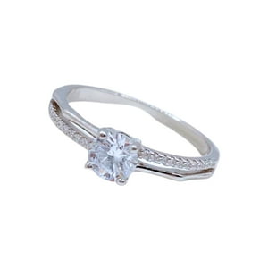 Nordvik London - Anillo De Compromiso, Solitario Con Detalles En Circonitas Pavé, Talla 7, Plata 925