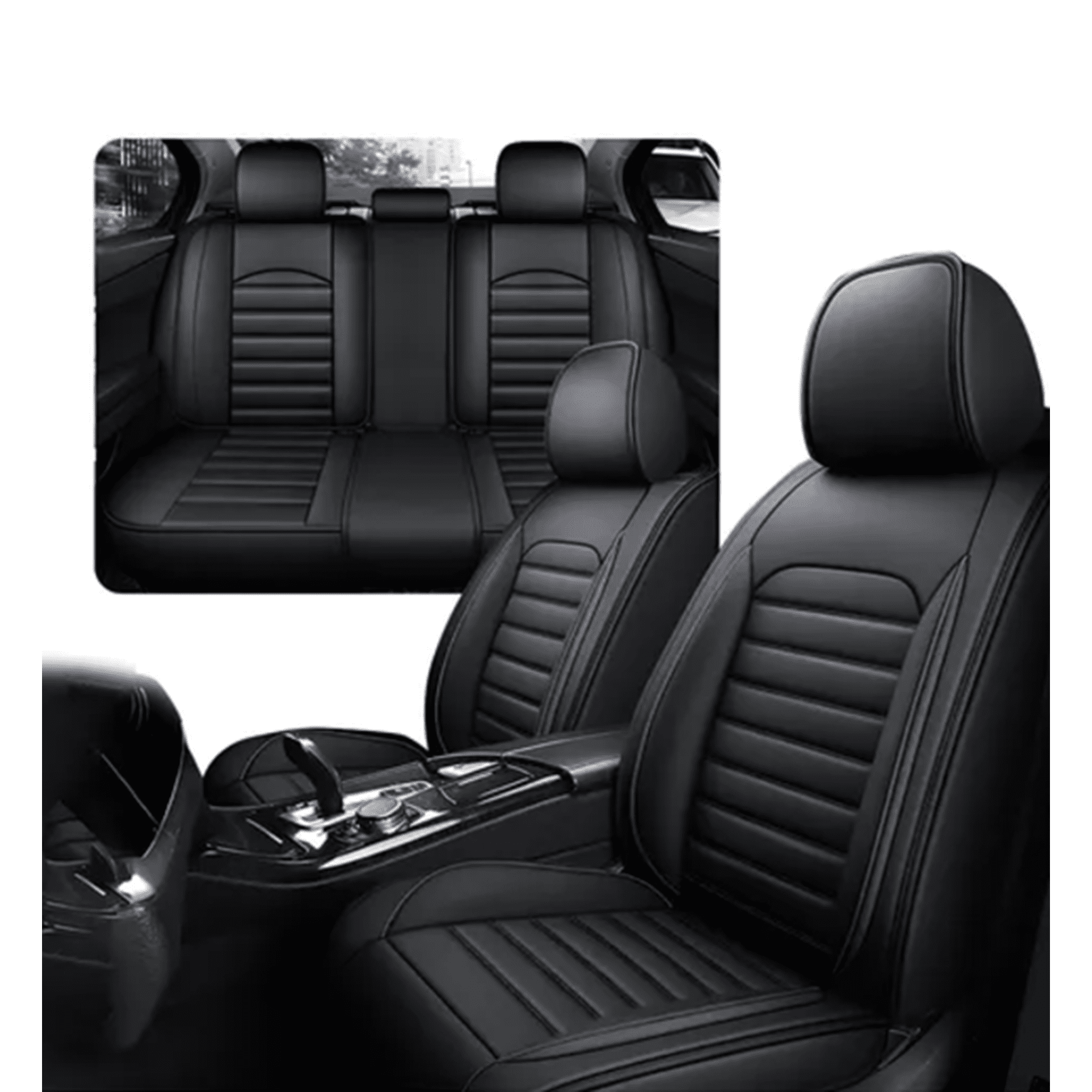 Genérico - Funda Cubre Asiento Ecocuero Set 5 Asientos Negro