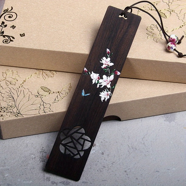 Beautiful Hand-Carved Chinese Plum Blossom Butterfly Wooden Bookmark - Perfect for School, Reading, and Gifts!