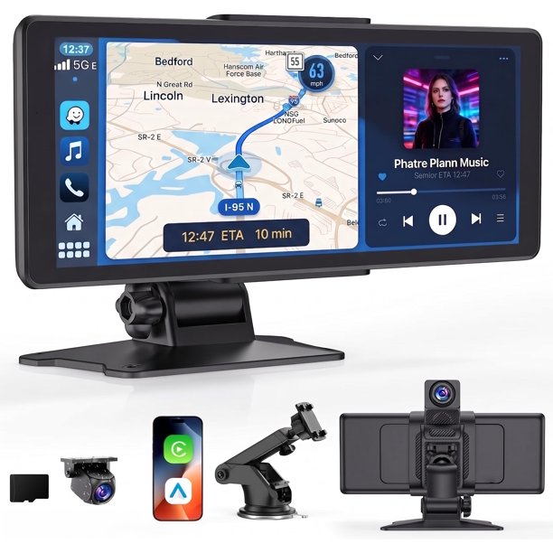 Fahren Pantalla Portátil de 9\" Apple CarPlay para Auto con Cámara Dash 2K y Cámara de Respaldo 1080P para Todos los Vehículos, Pantalla CarPlay Inalámbrica Android con Mirror Link/Bluetooth/AUX