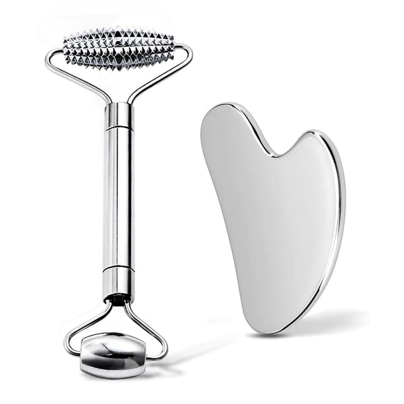 Set de Gua Sha y Rodillo Facial de Acero Inoxidable AAJP