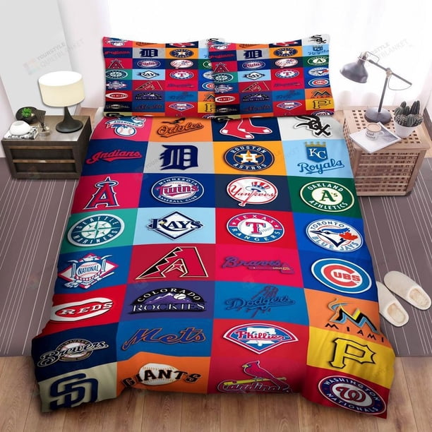 Bed Sheets Mlb All Teams Logo Ver Quilt Duvet Cover Set Queen Home Textiles Soft3-Piece Bedding Set (1 Duvet Cover + 2 Pillow Shams) Bed Sheets