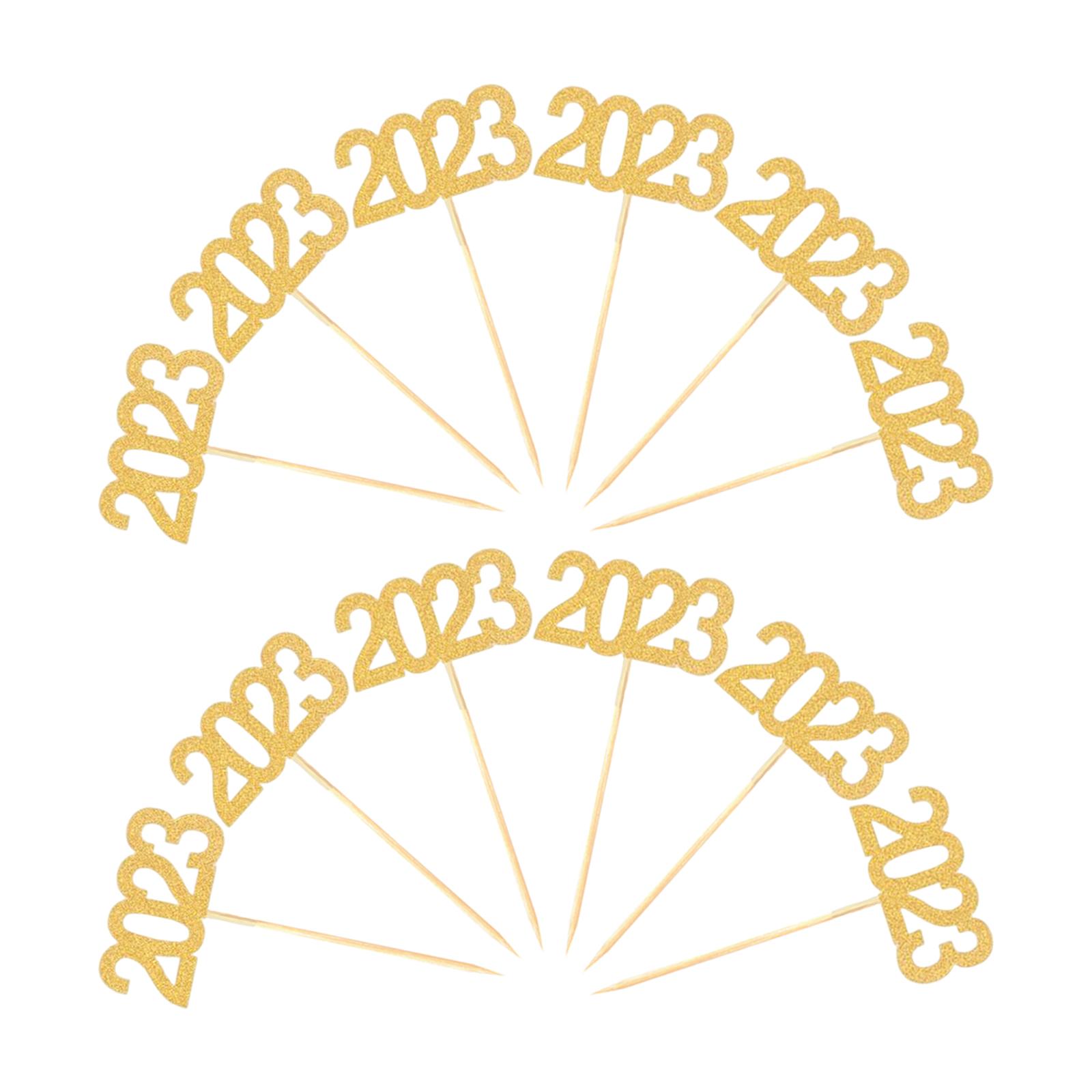 Bothyi - 12 Piezas 2023 Cupcake Topper Glitter Para Decoración De Fiesta Suministros Temáticos De Cumpleaños Aureate