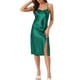 thumbnail image 2 of INSPIRE CHIC Camisón de satén con cuello drapeado para mujer sin mangas, sin espalda, vestido de dormir midi con abertura lateral M Verde, 2 of 6