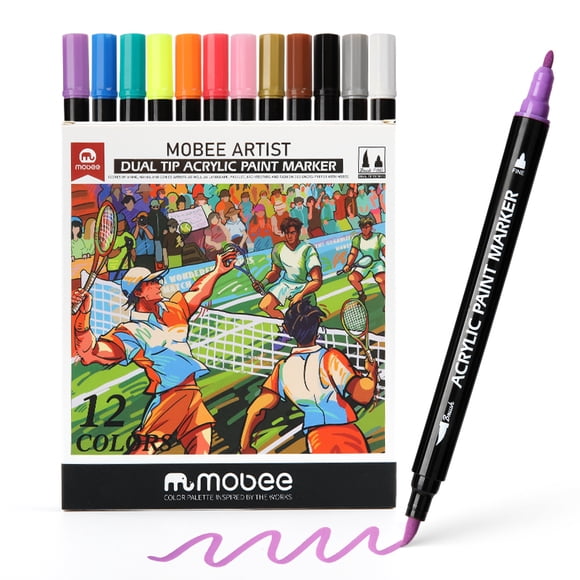 Set 12 Marcadores Acrílicos Doble Punta Mobee para Manualidades y Arte