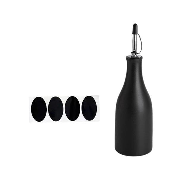 Botella de aceite de cocina, dispensador de aceite de oliva, botella de cerámica de aspecto elegante con tapa, lata de vinagre, botella dispensadora Negro