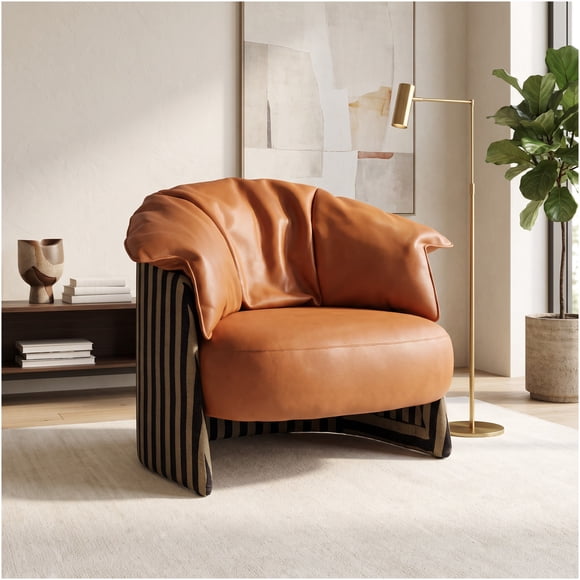 Sillón Lorenzo Individual Ecocuero Estructura Curva De Acero Marrón Liso