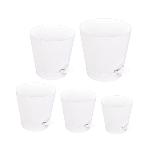 Magideal - 5X Maceteros De Autorriego, Macetas Para Flores, Macetas De Jardín Con Orificio De Drenaje, Macetas Redondas Blancas Para Decoración De Jardines Y Pla