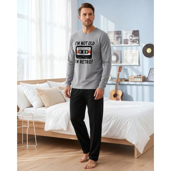 Pijama Hombre Algodón Estampado Retro Music gris S
