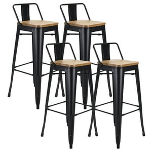 Pandalino - Pack 4 Taburetes Tolix Negros (Madera Clara) 77 Cm | Bar Cocina Negro