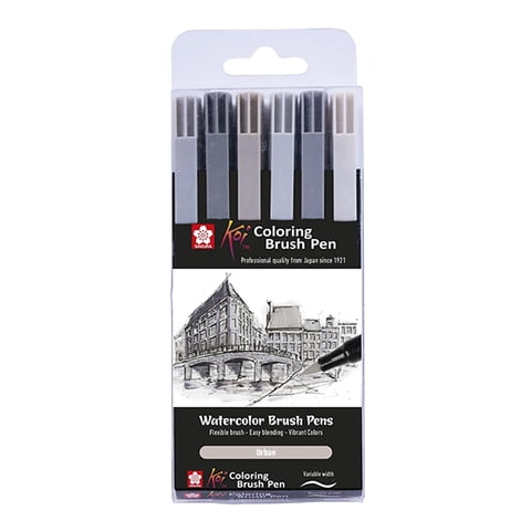 Plumones Punta Pincel Sakura Koi Set 6 Grises