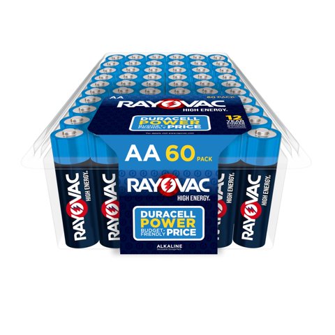 Batería Alcalina Rayovac Double A, 60 Unidades